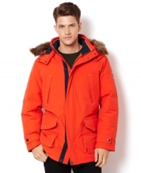 Go exploring new terrain as you keep warm in this fashionable navigator down jacket by Nautica.