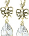 Betsey Johnson Iconic Heart of Gold Crystal Teardrop Drop Earrings