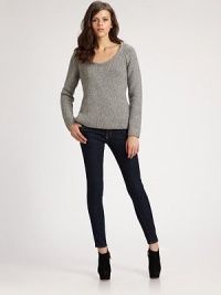 Alpaca-rich scoopneck, crisp and cool, has an alluring semi-sheer back. Scoopneck Long sleeves Semi-sheer back 68% alpaca/22% nylon/10% merino wool Dry clean Imported Alpaca-rich scoopneck, crisp and cool, has an alluring semi-sheer back. Scoopneck Long sleeves Semi-sheer back 68% alpaca/22% nylon/10% merino wool Dry clean Imported