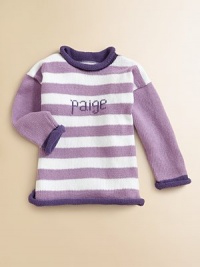Stripes lend whimsy to this beautifully crafted pure cotton sweater perfect for girls and boys alike. A rolled neckline, hem and cuffs add small touches of contrast color. Rolled detailCottonMachine washMade in USAFOR PERSONALIZATION Select a quantity, then scroll down and click on PERSONALIZE & ADD TO BAG to choose and preview your personalization options. Please allow 4-6 weeks for delivery. Stripes lend whimsy to this beautifully crafted pure cotton sweater perfect for girls and boys alike. A rolled neckline, hem and cuffs add small touches of contrast color. Rolled detailCottonMachine washMade in USAFOR PERSONALIZATION Select a quantity, then scroll down and click on PERSONALIZE & ADD TO BAG to choose and preview your personalization options. Please allow 4-6 weeks for delivery.