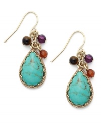 Summer-approved style from Lauren Ralph Lauren. Clusters of semi-precious beads surround a teardrop-shaped turquoise bead set in a bezel crafted in 14k gold plated mixed metal. Approximate drop: 1 inch. Summer-approved style from Lauren Ralph Lauren. Clusters of semi-precious beads surround a teardrop-shaped turquoise bead set in a bezel crafted in 14k gold plated mixed metal. Approximate drop: 1 inch.