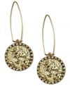 Well-rounded. Gold-colored circular motifs adorned with glittering glass accents have an eye-catching effect on RACHEL Rachel Roy's linear drop earrings. Crafted in worn gold tone mixed metal. Approximate drop: 2-3/4 inches. Approximate diameter: 1 inch.