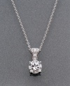 Treat yourself to indulgent sparkle. Graduated cubic zirconia stones stud the setting that leads to a round-cut solitaire pendant (2 ct. t.w.). Necklace crafted in platinum over sterling silver. Approximate length: 18 inches. Approximate drop: 2 inches.