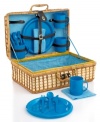 Enjoy the cool breeze of the ocean or warm summer sun as you eat with this well-appointed (and utterly charming) wicker picnic basket. A blue gingham lining and buckled-in flatware, plates and mugs help you take in more of the outdoors. (Clearance)