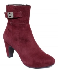 Luxe fabrics make this pretty little boot a must-have. Easy Spirit's Parnie booties feature a strap around the back vamp with a metallic accent. Luxe fabrics make this pretty little boot a must-have. Easy Spirit's Parnie booties feature a strap around the back vamp with a metallic accent.
