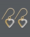 Playful and flirtatious. These pretty open-cut hearts dangle and shine with the addition of sparkling diamond accents. Crafted in 14k gold. Approximate drop: 1-1/2 inches.