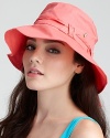 Hit the beach in this organdy sun hat with tie detail along a medium sized brim.