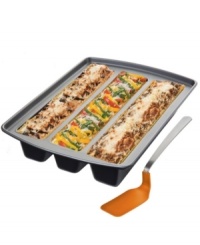 Create a masterpiece that will please every member of your family in an innovative three-channeled pan made specifically for exploring the world of lasagna. Satisfy meat-lovers, vegetarians and culinary adventurers by serving three different variations of everyone's favorite dish, easily layered in this nonstick pan. 10-year warranty. Create a masterpiece that will please every member of your family in an innovative three-channeled pan made specifically for exploring the world of lasagna. Satisfy meat-lovers, vegetarians and culinary adventurers by serving three different variations of everyone's favorite dish, easily layered in this nonstick pan. 10-year warranty.