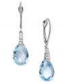 Take your look to the next level with the right amount of color. Pear-cut blue topaz (7 ct. t.w.) adds the sparkle to these shining 14k white gold earrings with diamond accents. Approximate drop: 1-1/4 inches.