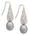Gorgeous gray. Sterling-silver drop earrings exude style with gray cultured freshwater pearls (8-9 mm) and round-cut blue topaz stones (1/6 ct. t.w.). Approximate drop: 1-1/2 inches.