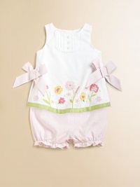 This darling two-piece set in classic seersucker with floral embroidery, contrasting ribbon hem and sweet bows is the perfect warm weather ensemble.CrewneckSleeveless with back buttonsContrasting ribbon hemElastic waistband and leg openingsCottonMachine washImported Please note: Number of buttons vary depending on size ordered. This darling two-piece set in classic seersucker with floral embroidery, contrasting ribbon hem and sweet bows is the perfect warm weather ensemble.CrewneckSleeveless with back buttonsContrasting ribbon hemElastic waistband and leg openingsCottonMachine washImported Please note: Number of buttons vary depending on size ordered.