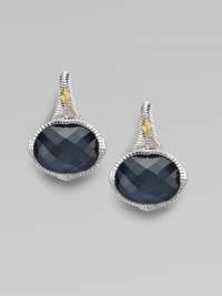 From the Contempo Collection. A lovely fusion of faceted blue quartz and hematite in a textured sterling silver setting.Blue quartz & hematite 18K gold Sterling silver Length, about ¾ Width, about ½ Post backs Imported 