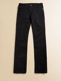 Classic, straight-leg jeans in a dark rinse with tonal stitching, rivets and Buddha label.Front snap closureWaistband with belt loopsZip flyFive-pocket style98% cotton/2% spandexMachine washImported of domestic fabric Classic, straight-leg jeans in a dark rinse with tonal stitching, rivets and Buddha label.Front snap closureWaistband with belt loopsZip flyFive-pocket style98% cotton/2% spandexMachine washImported of domestic fabric