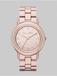 Smart and chic style with a mirror dial for added shine. Quartz movement Water resistant to 5 ATM Round rose gold ion-plated stainless steel case, 36mm (1.4) Rose gold mirror logo dial Second hand Rose gold ion-plated stainless steel link bracelet, 18mm wide (0.7) Imported 