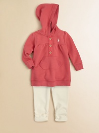 Comfy set pairs a long pullover in soft fleece with a waffle-lined hood and stretch cotton jersey leggings finished with pretty ruching at the hem. Hoodie Attached hoodLong puffed sleevesButton-frontSoft gathered yokeFront kangaroo pocket Leggings Elastic waistbandRuched hemHoodie: Cotton/PolyesterLeggings: Cotton/ElastaneMachine washImported Please note: Number of buttons may vary depending on size ordered. Comfy set pairs a long pullover in soft fleece with a waffle-lined hood and stretch cotton jersey leggings finished with pretty ruching at the hem. Hoodie Attached hoodLong puffed sleevesButton-frontSoft gathered yokeFront kangaroo pocket Leggings Elastic waistbandRuched hemHoodie: Cotton/PolyesterLeggings: Cotton/ElastaneMachine washImported Please note: Number of buttons may vary depending on size ordered.