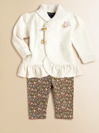 A comfortable set with a sweet, colorful look pairs a cozy fleece tunic top with an adorable floral-print stretch cotton jersey legging. Tunic Ribbed shawl collarLong sleeves with ribbed cuffsFront toggle closureRuffled hemLeggings Elastic waistbandSewn hemCottonMachine washImported Please note: Number of buttons may vary depending on size ordered. A comfortable set with a sweet, colorful look pairs a cozy fleece tunic top with an adorable floral-print stretch cotton jersey legging. Tunic Ribbed shawl collarLong sleeves with ribbed cuffsFront toggle closureRuffled hemLeggings Elastic waistbandSewn hemCottonMachine washImported Please note: Number of buttons may vary depending on size ordered.