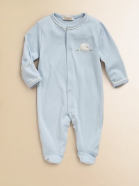A cuddly sheep appliqué adds to the cuteness factor of this plush pima cotton footie.CrewneckLong sleeves with mitten cuffsFront snap closureBottom snapsPima cottonMachine washImported Please note: Number of snaps may vary depending on size ordered. A cuddly sheep appliqué adds to the cuteness factor of this plush pima cotton footie.CrewneckLong sleeves with mitten cuffsFront snap closureBottom snapsPima cottonMachine washImported Please note: Number of snaps may vary depending on size ordered.