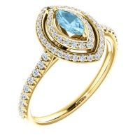 18K Yellow Gold 6.00x3.00mm Marquise Cut Aquamarine and Diamond Double-Halo Ring