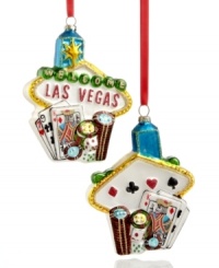 A safe bet. The Las Vegas ornament adds a sense of fun to the holiday season with casino essentials in colorful glass. A safe bet. The Las Vegas ornament adds a sense of fun to the holiday season with casino essentials in colorful glass.