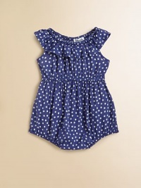Pretty polka dots adorn this soft, sweet romper in a charming bubble shape.Wide elastic necklineFlutter sleevesPull-on styleElastic waistElastic leg openingsRayonMachine washImported Pretty polka dots adorn this soft, sweet romper in a charming bubble shape.Wide elastic necklineFlutter sleevesPull-on styleElastic waistElastic leg openingsRayonMachine washImported