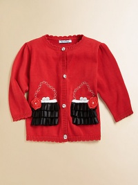 An ultra-stylish purse appliqué adds a fancy touch to a cozy cotton, button-front cardigan.Scalloped crewneckLong sleeves with scallop cuffsButton-frontScalloped hemCottonMachine washImported Please note: Number of buttons may vary depending on size ordered. An ultra-stylish purse appliqué adds a fancy touch to a cozy cotton, button-front cardigan.Scalloped crewneckLong sleeves with scallop cuffsButton-frontScalloped hemCottonMachine washImported Please note: Number of buttons may vary depending on size ordered.