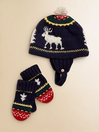 A reindeer hat and mitten set is the perfect wintertime accessory for stylish warmth in the colder months.Hat features contrast stitching and chin strap with single button closureMittens feature ribbed turn-back cuffs and flat-knit handCottonMachine washImported A reindeer hat and mitten set is the perfect wintertime accessory for stylish warmth in the colder months.Hat features contrast stitching and chin strap with single button closureMittens feature ribbed turn-back cuffs and flat-knit handCottonMachine washImported