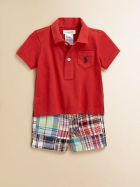 Sure to be a go-to essential, this timeless set pairs a classic cotton jersey polo with a preppy patchwork short and grosgrain belt. Shirt Pointed collarShort sleevesButton-frontEven vented hem Shorts Button closureRear elasticized waistband with belt loopsSewn flySide slant pocketsButtoned back welt pocketCottonMachine washImported Please note: Number of buttons may vary depending on size ordered. Sure to be a go-to essential, this timeless set pairs a classic cotton jersey polo with a preppy patchwork short and grosgrain belt. Shirt Pointed collarShort sleevesButton-frontEven vented hem Shorts Button closureRear elasticized waistband with belt loopsSewn flySide slant pocketsButtoned back welt pocketCottonMachine washImported Please note: Number of buttons may vary depending on size ordered.