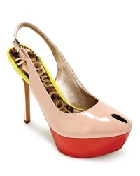 An unexpected color combination makes a standout statement on Sam Edelman's Novato slingbacks, a platform silhouette with trend-right style. An unexpected color combination makes a standout statement on Sam Edelman's Novato slingbacks, a platform silhouette with trend-right style.