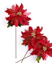 Watch your tree truly blossom with hand-wrapped poinsettia ornaments. Flexible stems allow for easy shaping and positioning within your tree or on display anywhere in your home. Watch your tree truly blossom with hand-wrapped poinsettia ornaments. Flexible stems allow for easy shaping and positioning within your tree or on display anywhere in your home.