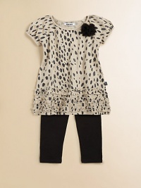 A shimmery animal printed top and soft, stretchy leggings make a glamorous go-to outfit for your little one.CrewneckAnimal print tunic with touches of glitterShort sleevesTulle rose appliquéTiers of ruffles trim the hemSmall logo detail at sideLeggings have elastic waistbandTop: cottonLeggings: cotton/spandexMachine washImported A shimmery animal printed top and soft, stretchy leggings make a glamorous go-to outfit for your little one.CrewneckAnimal print tunic with touches of glitterShort sleevesTulle rose appliquéTiers of ruffles trim the hemSmall logo detail at sideLeggings have elastic waistbandTop: cottonLeggings: cotton/spandexMachine washImported