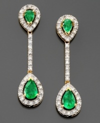 Luxury that goes to great lengths. These beautiful drop earrings features pear-cut emerald (1-3/8 ct. t.w.) and round-cut diamond (1/3 ct. t.w.) set in 14k white gold. Approximate drop: 1 inch. Luxury that goes to great lengths. These beautiful drop earrings features pear-cut emerald (1-3/8 ct. t.w.) and round-cut diamond (1/3 ct. t.w.) set in 14k white gold. Approximate drop: 1 inch.