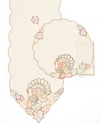 Sewn with autumn leaves, Homewear's Gobble Gobble napkins are what's missing on your harvest table. Scalloped edges create a deceptively delicate look in machine washable polyester. (Clearance) Sewn with autumn leaves, Homewear's Gobble Gobble napkins are what's missing on your harvest table. Scalloped edges create a deceptively delicate look in machine washable polyester. (Clearance)