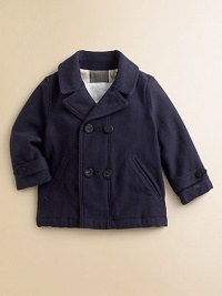 A classic peacoat in sturdy twill, perfect for romps on the playground or even a trip to Grandma's.Notched collar and lapelsDouble-breasted button frontAngled double-welt pocketsButton sleeve tabsCheck liningCottonMachine washImported Please note: Number of buttons may vary depending on size ordered. A classic peacoat in sturdy twill, perfect for romps on the playground or even a trip to Grandma's.Notched collar and lapelsDouble-breasted button frontAngled double-welt pocketsButton sleeve tabsCheck liningCottonMachine washImported Please note: Number of buttons may vary depending on size ordered.