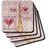 Bonjour Paris - French Inspired Hearts Art - Set Of 4 Coasters - Soft Bonjour Paris - French Inspired Hearts Art - Set Of 4 Coasters - Soft