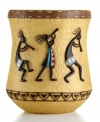 Revered by Native Americans, Kokopelli gives your bathroom an authentically Southwestern vibe. Saddle stitching frames the dancing deity on this dimpled wastebasket.