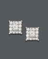 Get squared away with sweet, sparkling style! Prestige Unity's glittering stud earrings feature a square-shape accented by round-cut diamonds (3/4 ct. t.w.) set in 14k white gold. Approximate diameter: 5/8 inch.