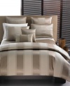 Bold stripes with a subtle metallic shimmer give the Wide Stripe Bronze European sham a decidedly sophisticated allure. This statement sham pairs perfectly with the other elements of the Wide Stripe Bronze bedding ensemble from Hotel Collection. Shell only; reverses to solid.