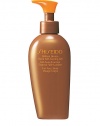 An extremely effective translucent self-tanning gel for the face and body that quickly produces a deep, even glowing bronze color. Smoothes on with a cool sensation, absorbs instantly, and feels light and silky on skin. Blends in effortlessly to promote a faster-appearing, longer-lasting tan. Glides on with a pleasant scent and no sensation of stickiness or heaviness. Comes in an easy-to-use dispenser bottle.