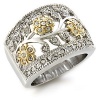 Two Tone Swarovski Crystal Floral Motif Ring