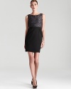 Floral lace pairs with a ponte knit skirt on this Trina Turk twofer dress.