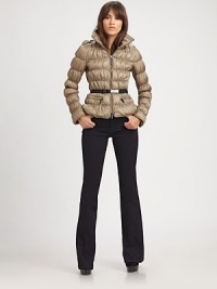 A cropped, quilted jacket featuring military-inspired epaulettes and a self belt.Stand collarLong sleevesEpaulettesZipper frontSelf beltZipper pocketsBack yokeFully linedAbout 22 from shoulder to hem64% polyester/36% nylonDry cleanImported Model shown is 5'9½ (176cm) wearing US size Small. A cropped, quilted jacket featuring military-inspired epaulettes and a self belt.Stand collarLong sleevesEpaulettesZipper frontSelf beltZipper pocketsBack yokeFully linedAbout 22 from shoulder to hem64% polyester/36% nylonDry cleanImported Model shown is 5'9½ (176cm) wearing US size Small.