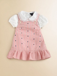 A timeless nautical-inspired set includes a seersucker jumper with allover anchor embroidery and an essential cotton jersey bodysuit with a classic ruffle-trimmed Peter Pan collar. Jumper Straight necklineSleevelessAdjustable buttoned strapsPull-on styleRuffled hem Bodysuit Peter Pan collarShort puffed sleevesBack buttonsBottom snapsCottonMachine washImported Please note: Number of buttons and snaps may vary depending on size ordered. A timeless nautical-inspired set includes a seersucker jumper with allover anchor embroidery and an essential cotton jersey bodysuit with a classic ruffle-trimmed Peter Pan collar. Jumper Straight necklineSleevelessAdjustable buttoned strapsPull-on styleRuffled hem Bodysuit Peter Pan collarShort puffed sleevesBack buttonsBottom snapsCottonMachine washImported Please note: Number of buttons and snaps may vary depending on size ordered.