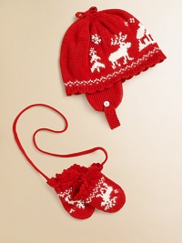A vintage-inspired intarsia-knit moose design imbues a cozy hat-and-mitten set with classic seasonal style.Hat fastens beneath the chin with adjustable button strapPull-on mittens without thumbs and connecting stringCottonMachine washImported A vintage-inspired intarsia-knit moose design imbues a cozy hat-and-mitten set with classic seasonal style.Hat fastens beneath the chin with adjustable button strapPull-on mittens without thumbs and connecting stringCottonMachine washImported