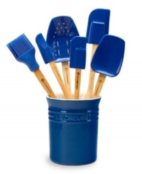 This vibrant enamel stoneware crock keeps six practical utensils right at hand. The stylish crock can double as a wine cooler, ice cream container or even as a charming flower-filled centerpiece. Lifetime limited warranty. This vibrant enamel stoneware crock keeps six practical utensils right at hand. The stylish crock can double as a wine cooler, ice cream container or even as a charming flower-filled centerpiece. Lifetime limited warranty.