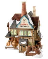 A well-established pub is delightfully rendered in hand-painted porcelain from Department 56. This depiction of a snow-capped Cheswick Brewery is sure to add a bit of cozy festivity to your Dickens' Village collection. A well-established pub is delightfully rendered in hand-painted porcelain from Department 56. This depiction of a snow-capped Cheswick Brewery is sure to add a bit of cozy festivity to your Dickens' Village collection.