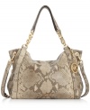 Revel in reptilian charm with this posh, python-embossed design from MICHAEL Michael Kors. Soft leather in dressed in golden hardware and chain-link straps, while the spacious interior stows all your everyday essentials with ease.