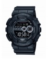 Turn heads with this tough black-on-black watch by G-Shock. Black resin strap and round case. Shock-resistant digital display dial features high-brightness auto LED, flash alert, world time, five daily alarms, stopwatch, countdown timer, multi-home time and 12/24-hours formats. Quartz movement. Water resistant to 200 meters. One-year limited warranty.