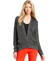 Stylishly slouchy, this metallic-knit cardigan from TWO by Vince Camuto easily elevates an everyday outfit. Stylishly slouchy, this metallic-knit cardigan from TWO by Vince Camuto easily elevates an everyday outfit.