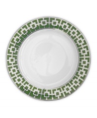 Anything but square, Nixon dinner plates from Jonathan Adler shape things up with a fantastic geometric print in green, white and dazzling platinum. Anything but square, Nixon dinner plates from Jonathan Adler shape things up with a fantastic geometric print in green, white and dazzling platinum.