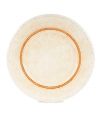 Rope accents in a mottled beige ground make these dinner plates stand out amid the vibrant patterns of Carissa Paisley dinnerware from Fitz and Floyd. Rope accents in a mottled beige ground make these dinner plates stand out amid the vibrant patterns of Carissa Paisley dinnerware from Fitz and Floyd.